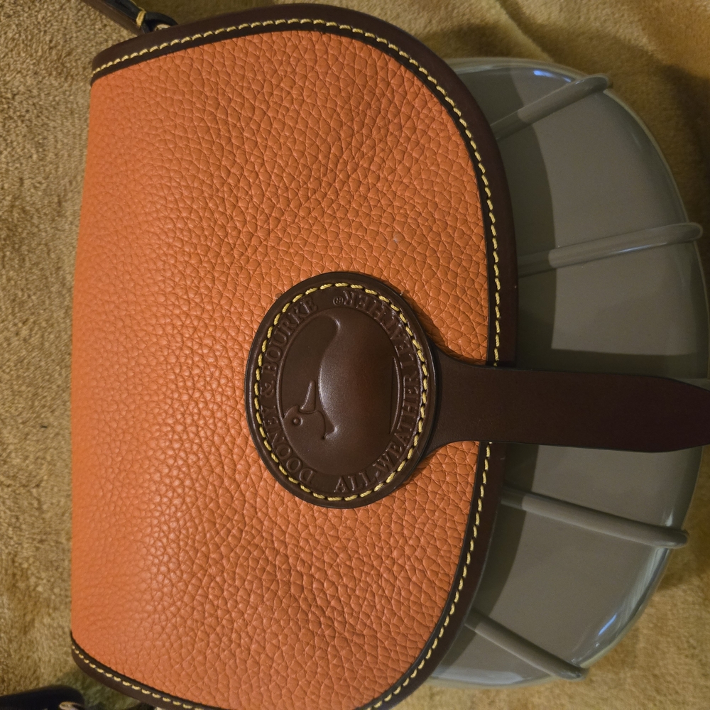 Dooney & Bourke Orange and Brown Crossbody Bag with Textured Leather